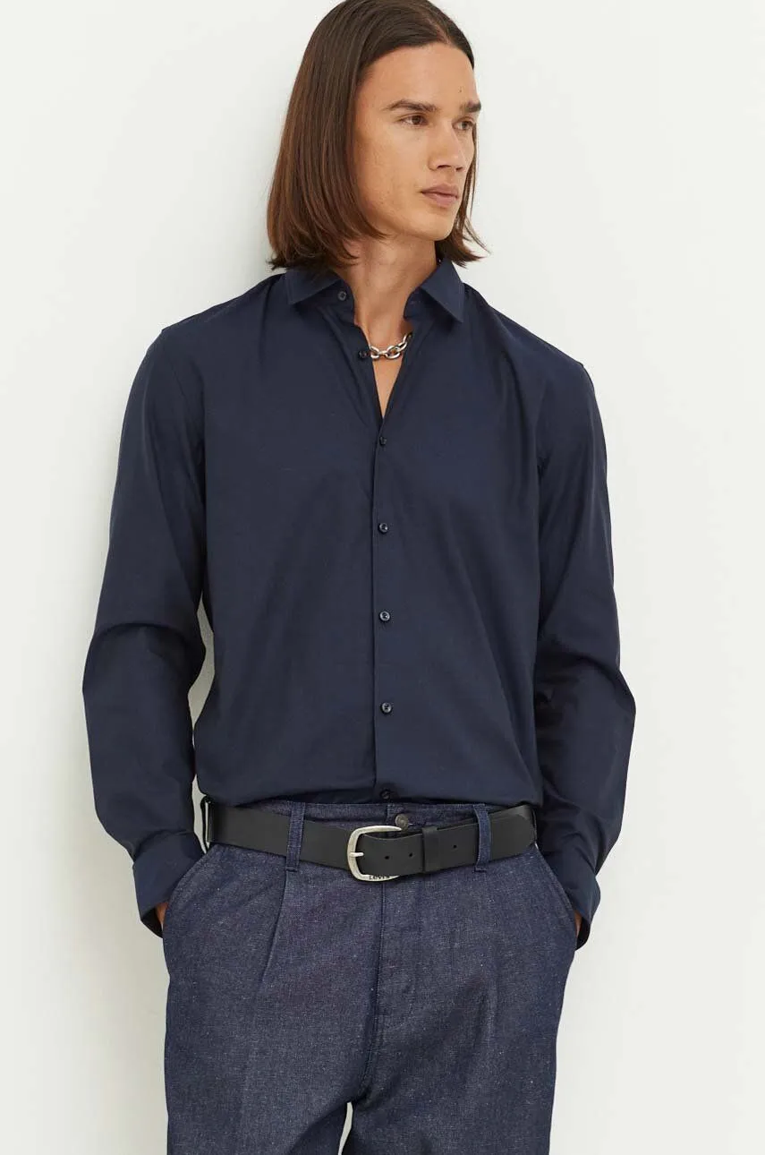 BOSS SLIMFIT SHIRT IN STRUCTURED COTTON DOBBY