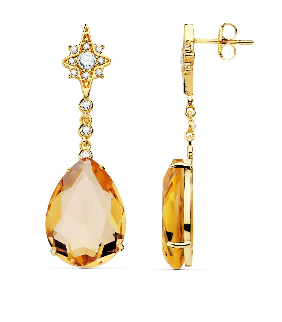 Boucles d'oreilles Dakota Or Jaune 18K Pierre Champagne