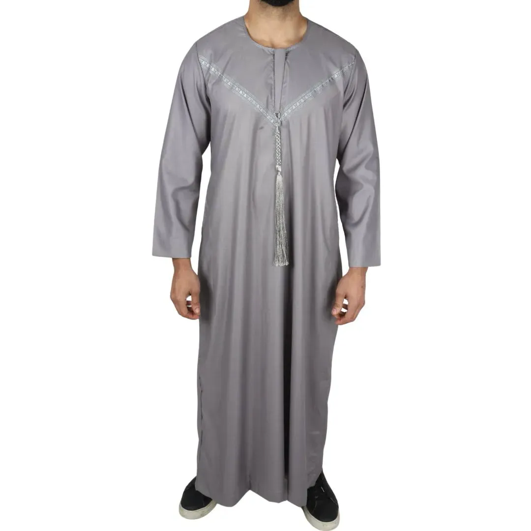 Caftán omaní emiratí con borlas de hilo Thobe Jubba para hombre