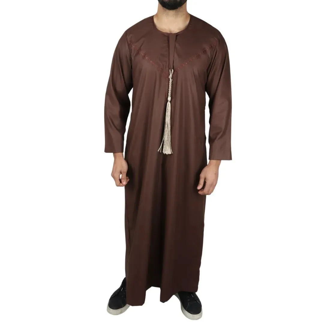 Caftán omaní emiratí con borlas de hilo Thobe Jubba para hombre
