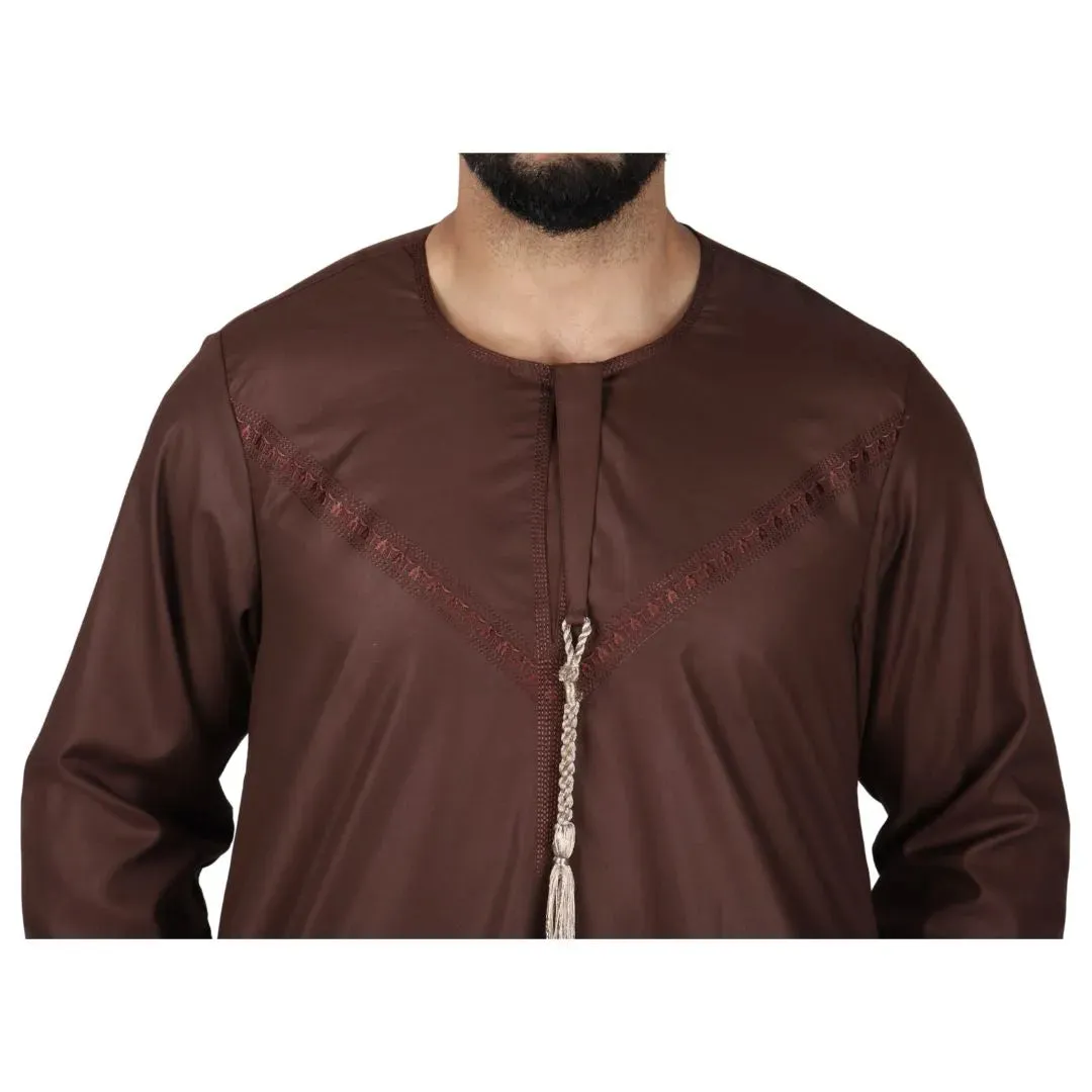 Caftán omaní emiratí con borlas de hilo Thobe Jubba para hombre