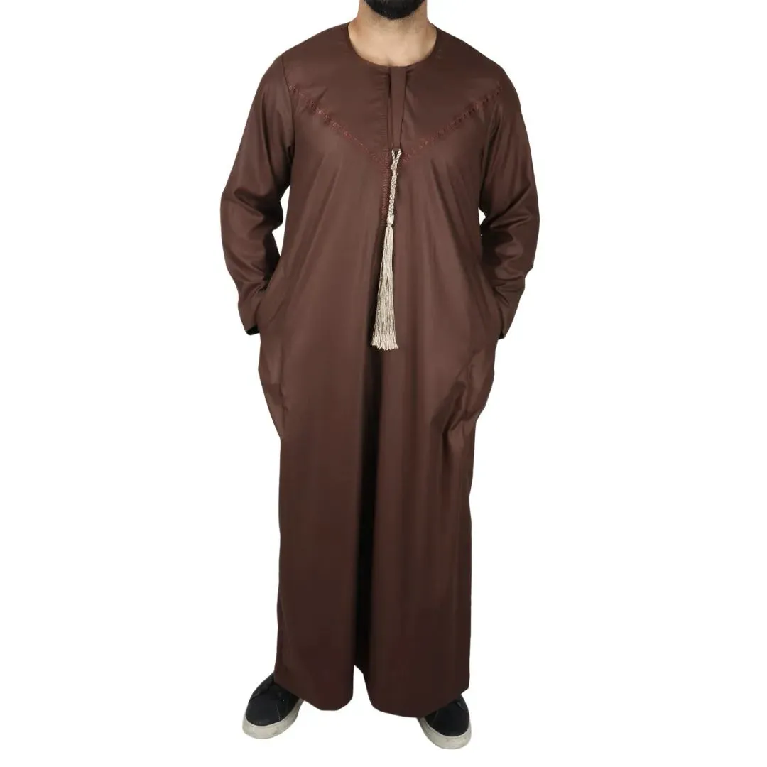 Caftán omaní emiratí con borlas de hilo Thobe Jubba para hombre
