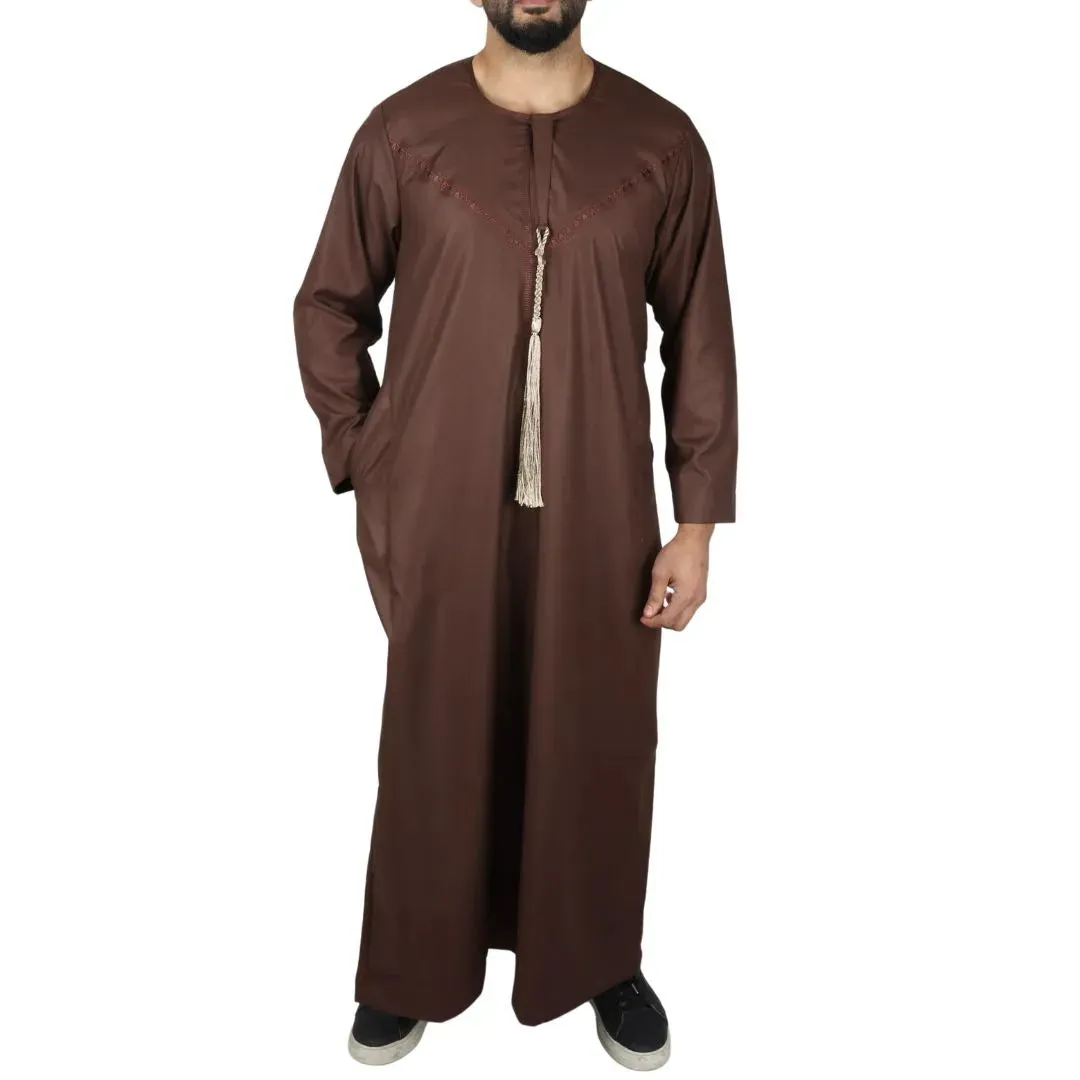 Caftán omaní emiratí con borlas de hilo Thobe Jubba para hombre