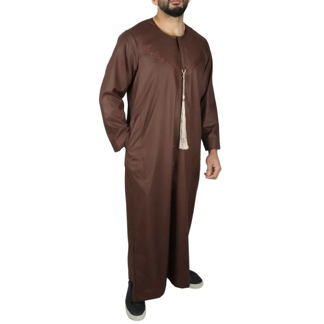 Caftán omaní emiratí con borlas de hilo Thobe Jubba para hombre