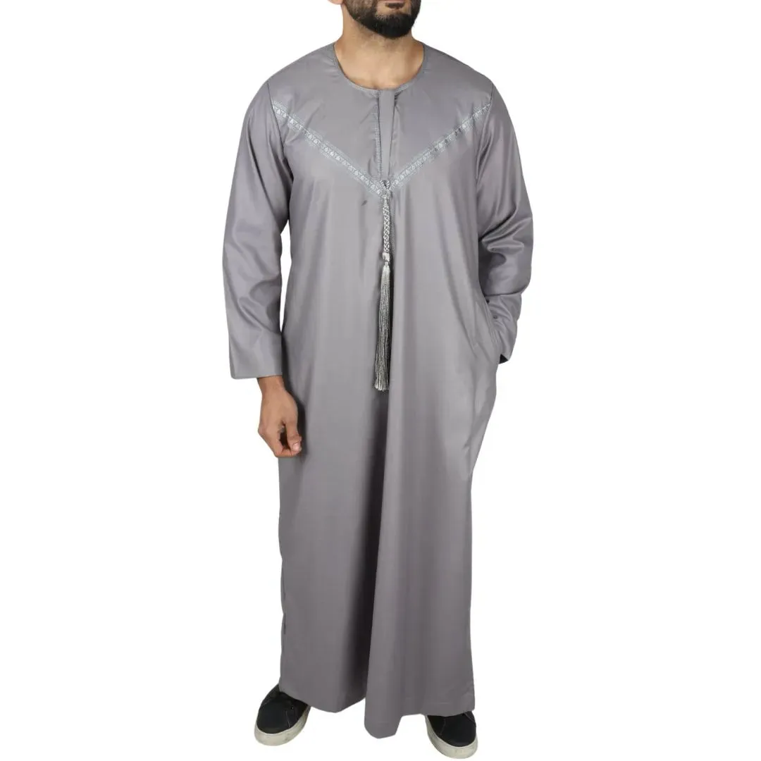Caftán omaní emiratí con borlas de hilo Thobe Jubba para hombre
