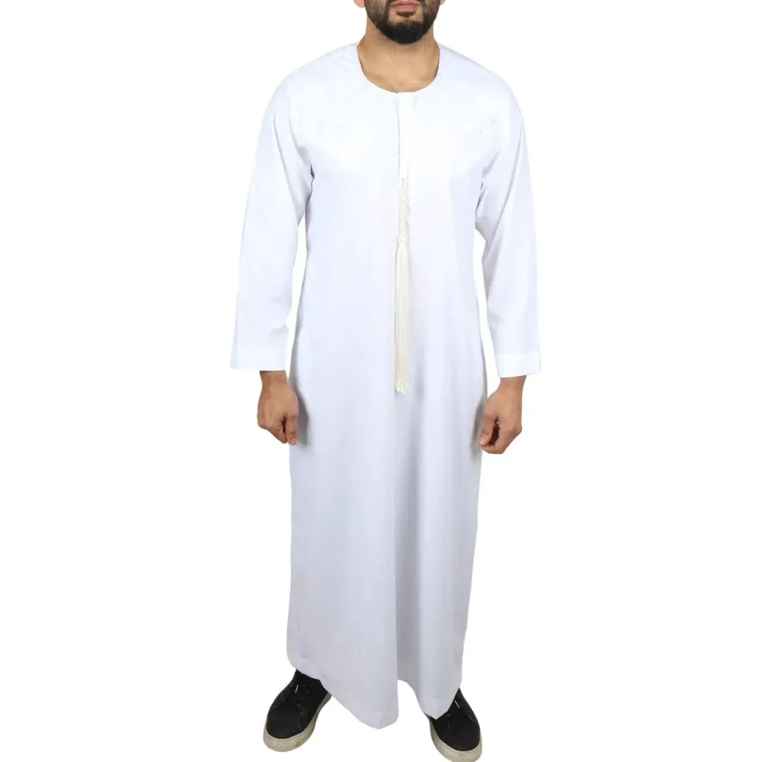 Caftán omaní emiratí con borlas de hilo Thobe Jubba para hombre