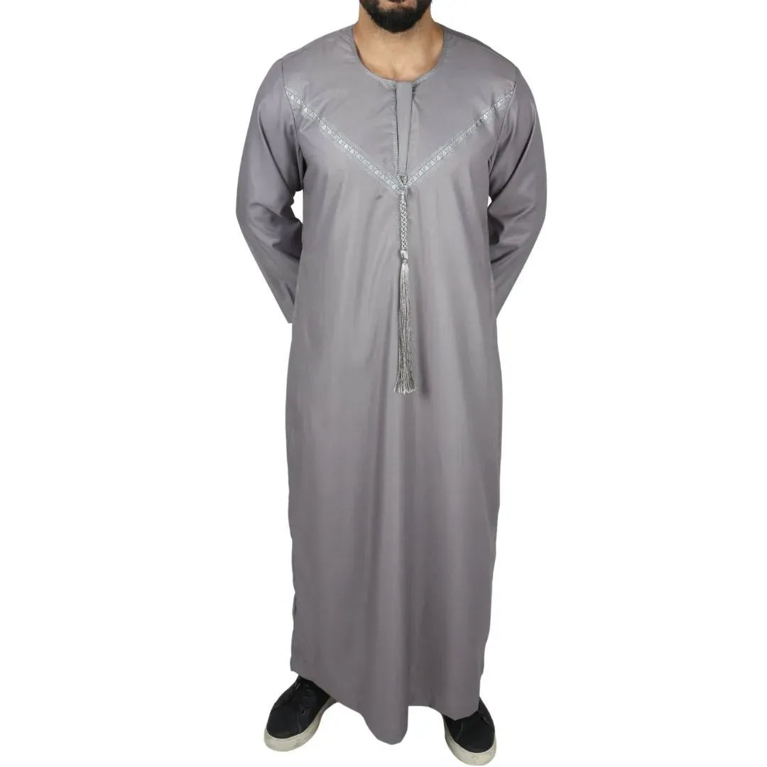 Caftán omaní emiratí con borlas de hilo Thobe Jubba para hombre