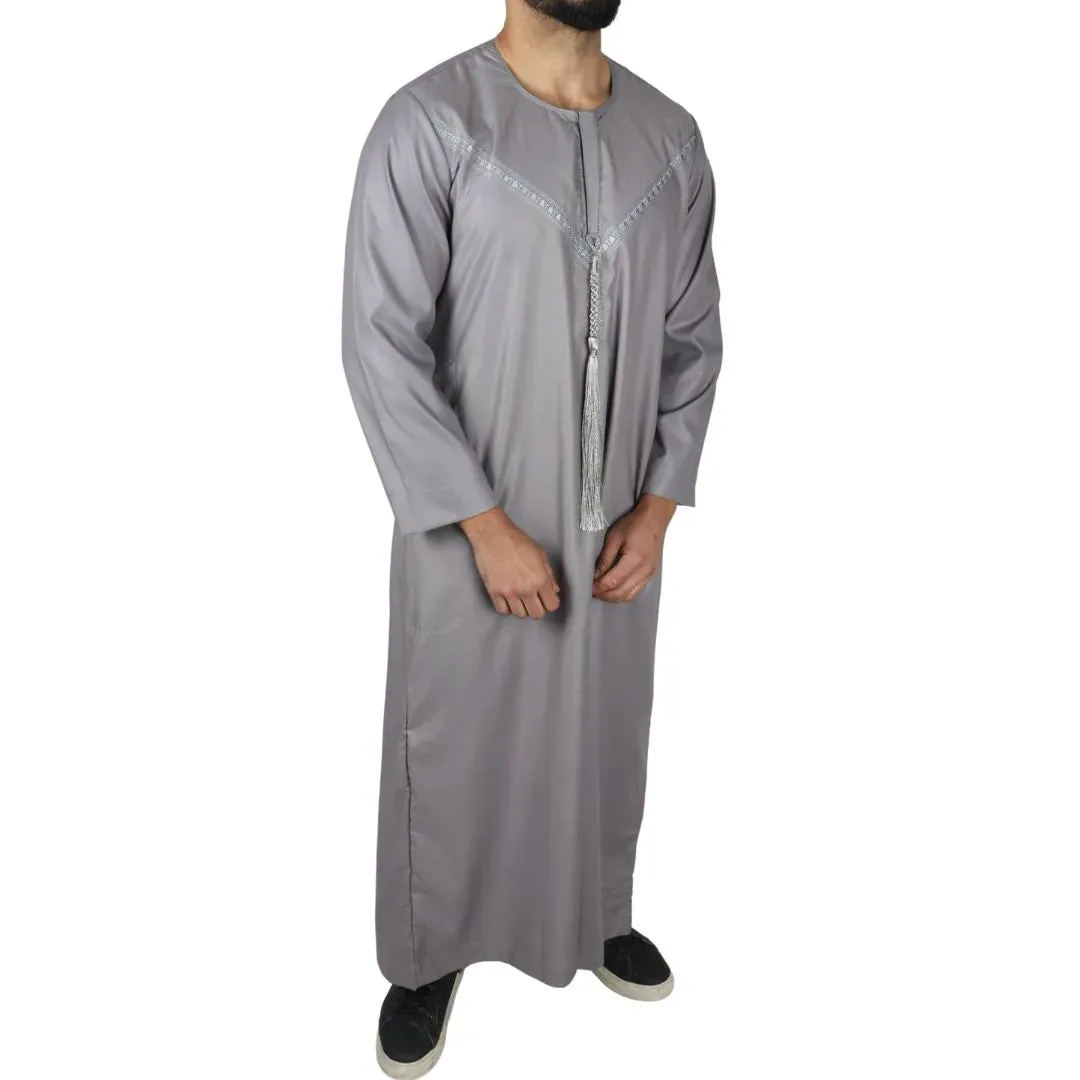 Caftán omaní emiratí con borlas de hilo Thobe Jubba para hombre