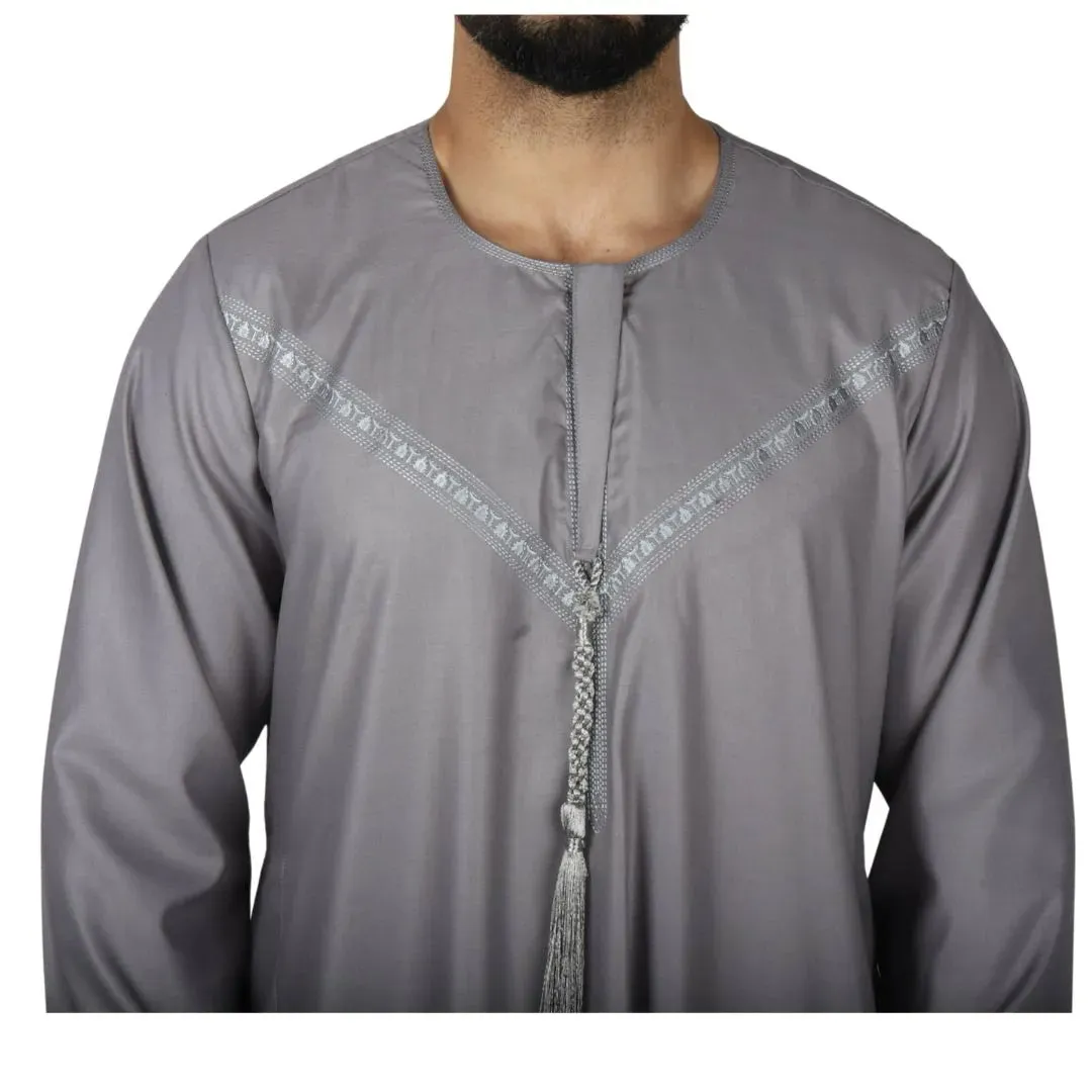 Caftán omaní emiratí con borlas de hilo Thobe Jubba para hombre
