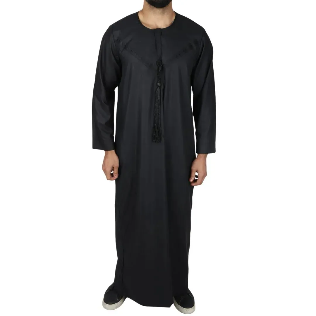 Caftán omaní emiratí con borlas de hilo Thobe Jubba para hombre