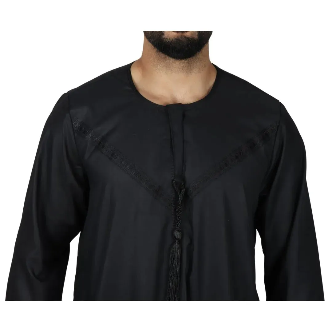 Caftán omaní emiratí con borlas de hilo Thobe Jubba para hombre