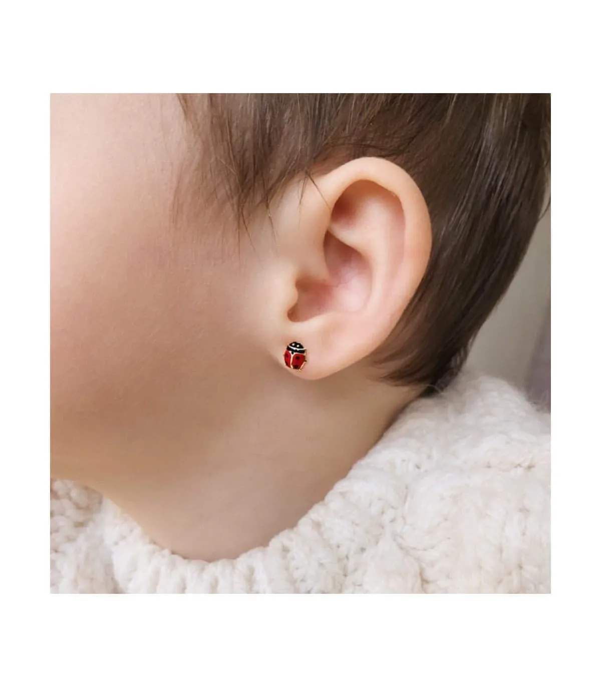 Clous d'oreilles or Coccinelle 6X5 mm 18 Carats