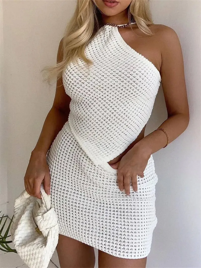 Conjunto 2 Piezas Crochet Cuello Halter Espalda Descubierta