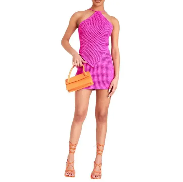 Conjunto 2 Piezas Crochet Cuello Halter Espalda Descubierta