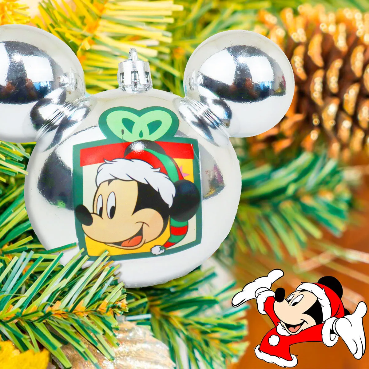 Esfera Navidea color Plata con Diseo de Mickey Mouse