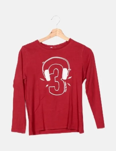 Mango Camiseta roja estampada