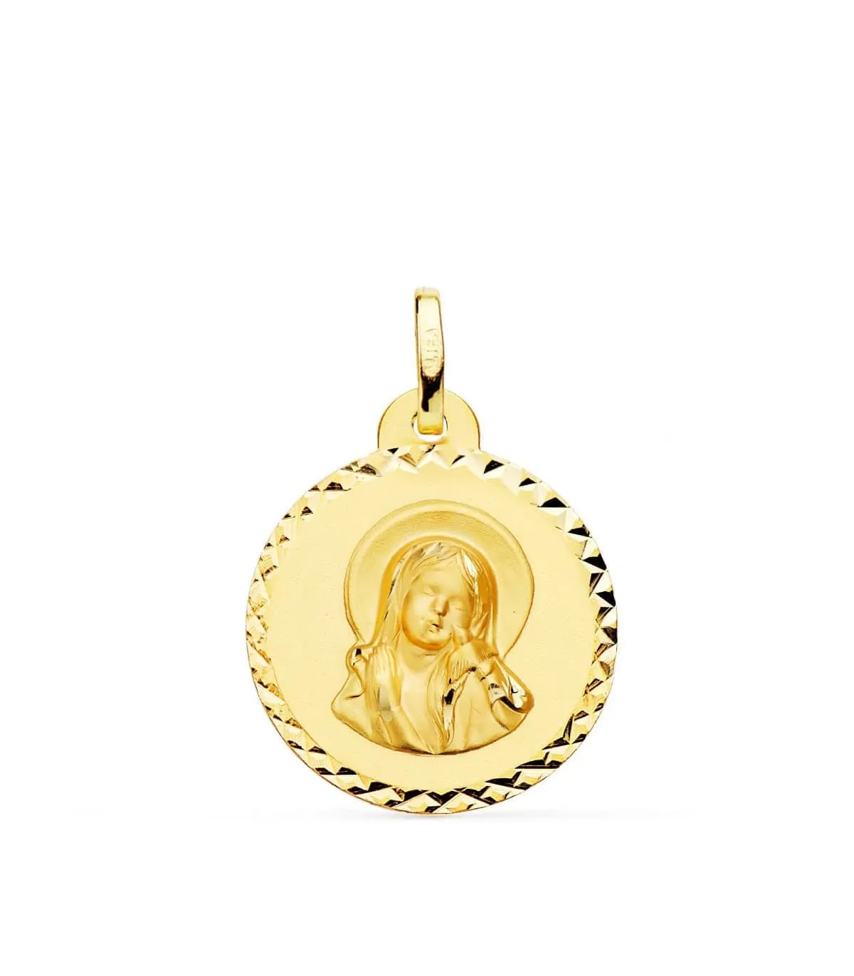 Médaille Vierge Marie et Saint Esprit 18K 20mm Facettée