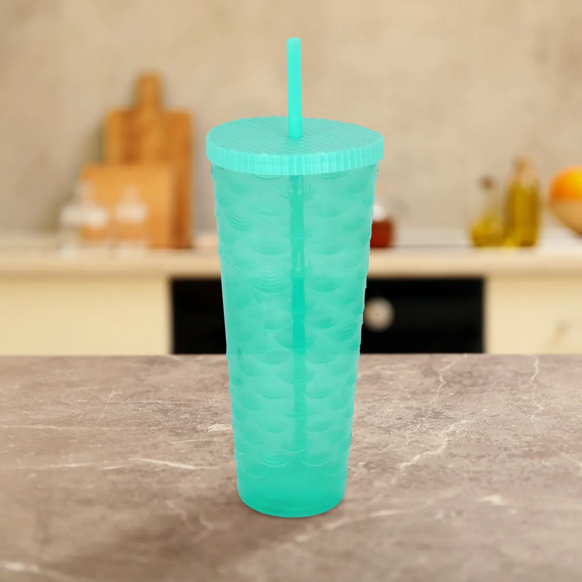 Vaso Decorado color Aqua con Popote, 1100ml