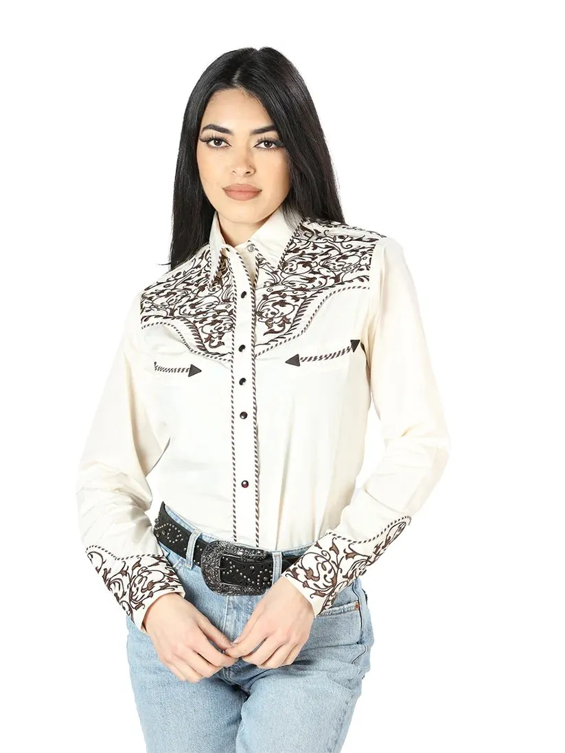 WOMEN'S BEIGE EMBROIDERED WESTERN SHIRT SEOR DE LOS CIELOS GEN44191